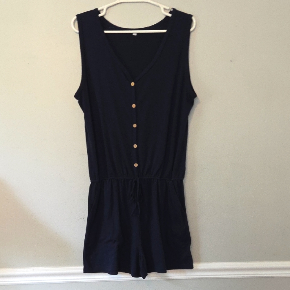 2/$15 Navy Sleeveless Button-Up Romper (L)
